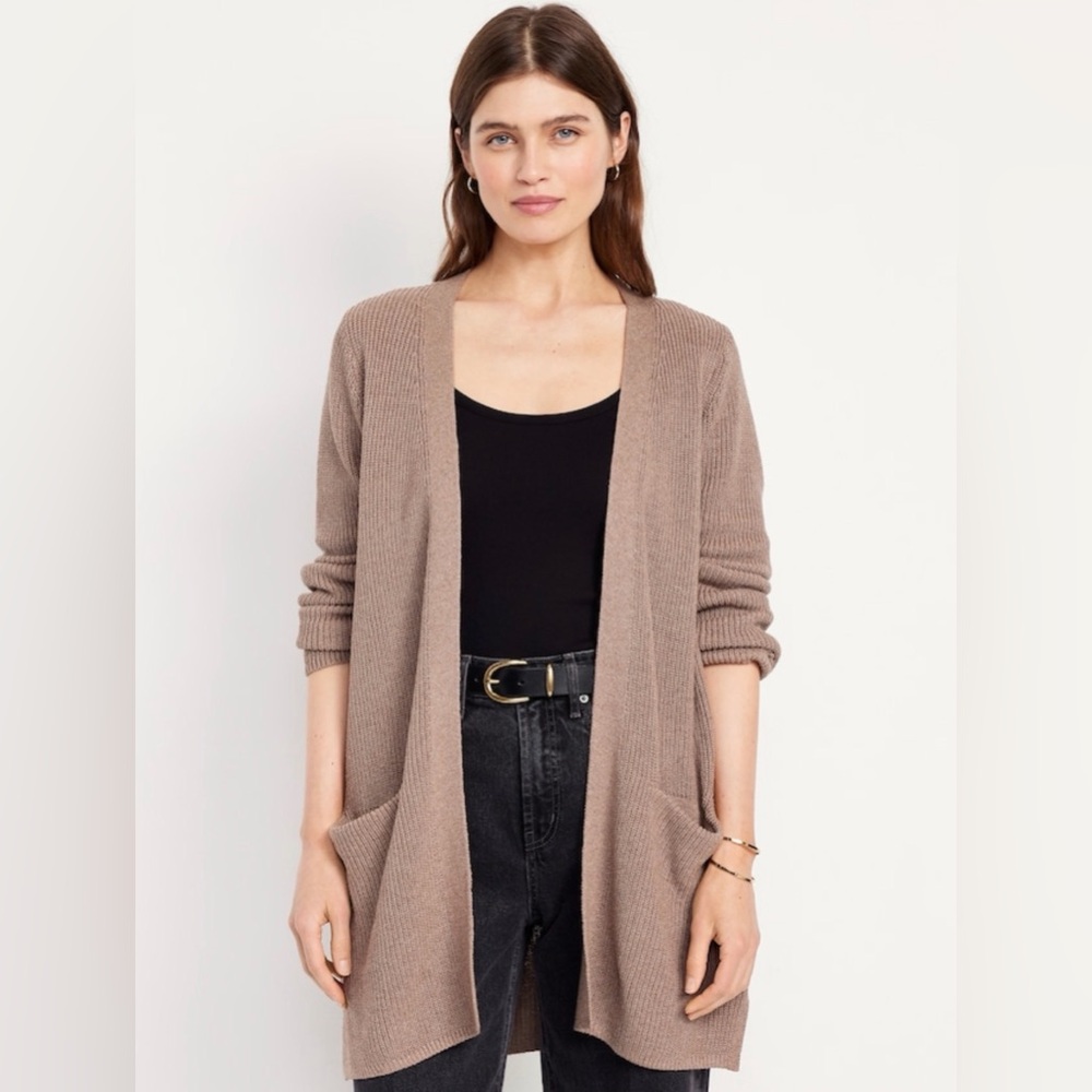 Old Navy Women's longline open-front Cardigan Sweater - Brown /Driftwood Heather